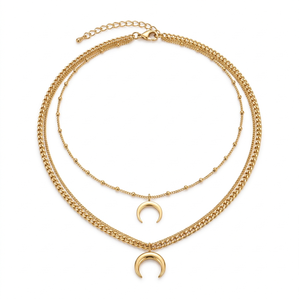 Collier Lune Double Doré