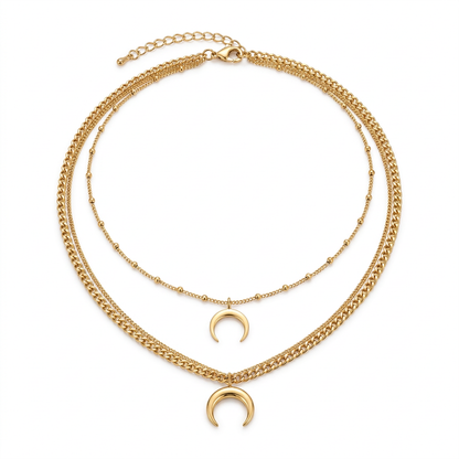 Collier Lune Double Doré